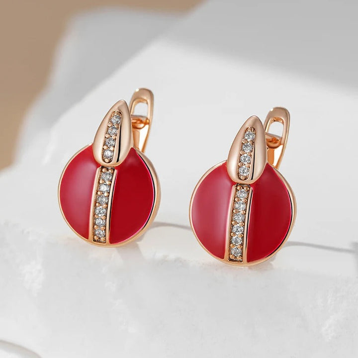 Orecchini a bottone rossi con zircone bianco placcato in oro rosa 18K