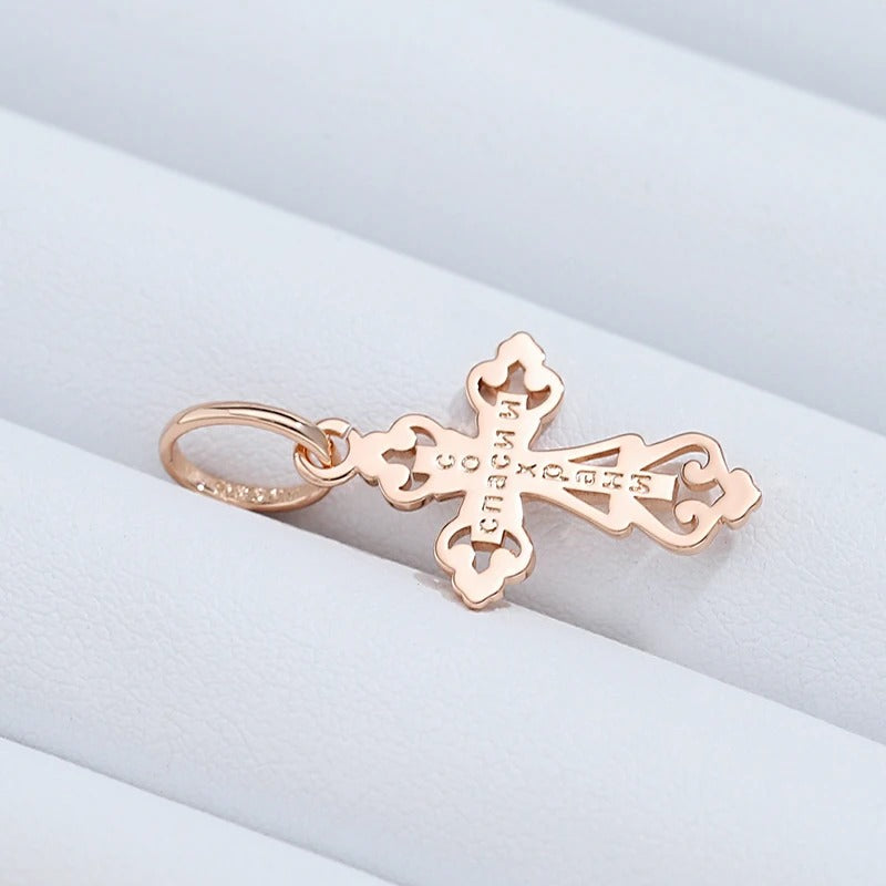 Collana con ciondolo a croce elegante placcato in oro rosa 18 carati