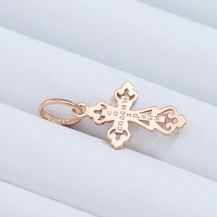 Collana con ciondolo a croce elegante placcato in oro rosa 18 carati