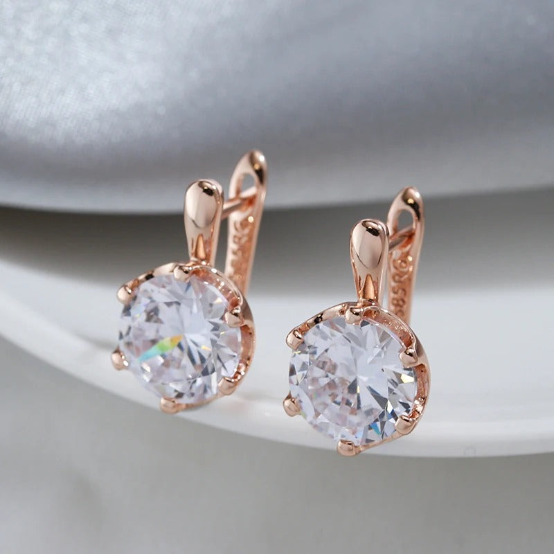 Orecchini a cerchio placcati in oro rosa 18 carati con zircone cubico rotondo e bianco