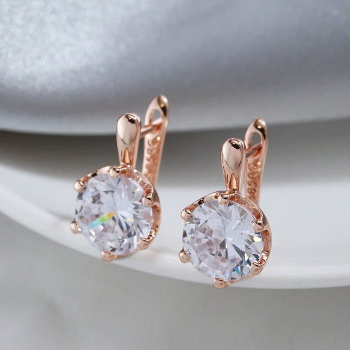 Orecchini a cerchio placcati in oro rosa 18 carati con zircone cubico rotondo e bianco
