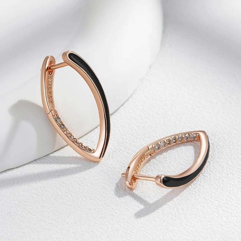 Orecchini pendenti in smalto nero placcato oro rosa 18K