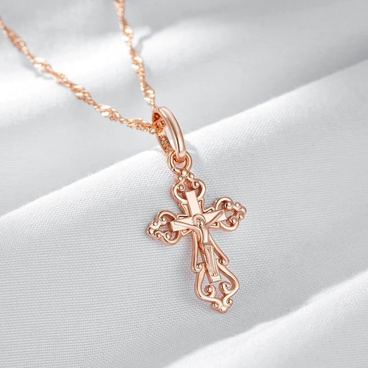 Collana con ciondolo a croce elegante placcato in oro rosa 18 carati