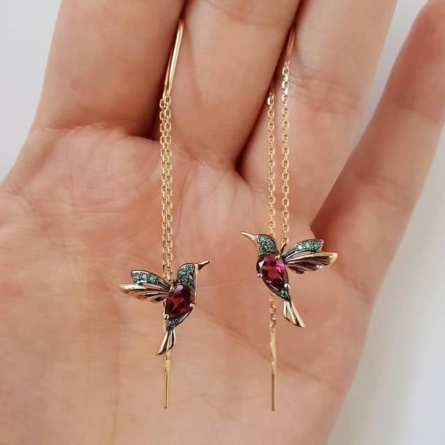 Orecchini a bottone Colibrì con smalto e zirconia