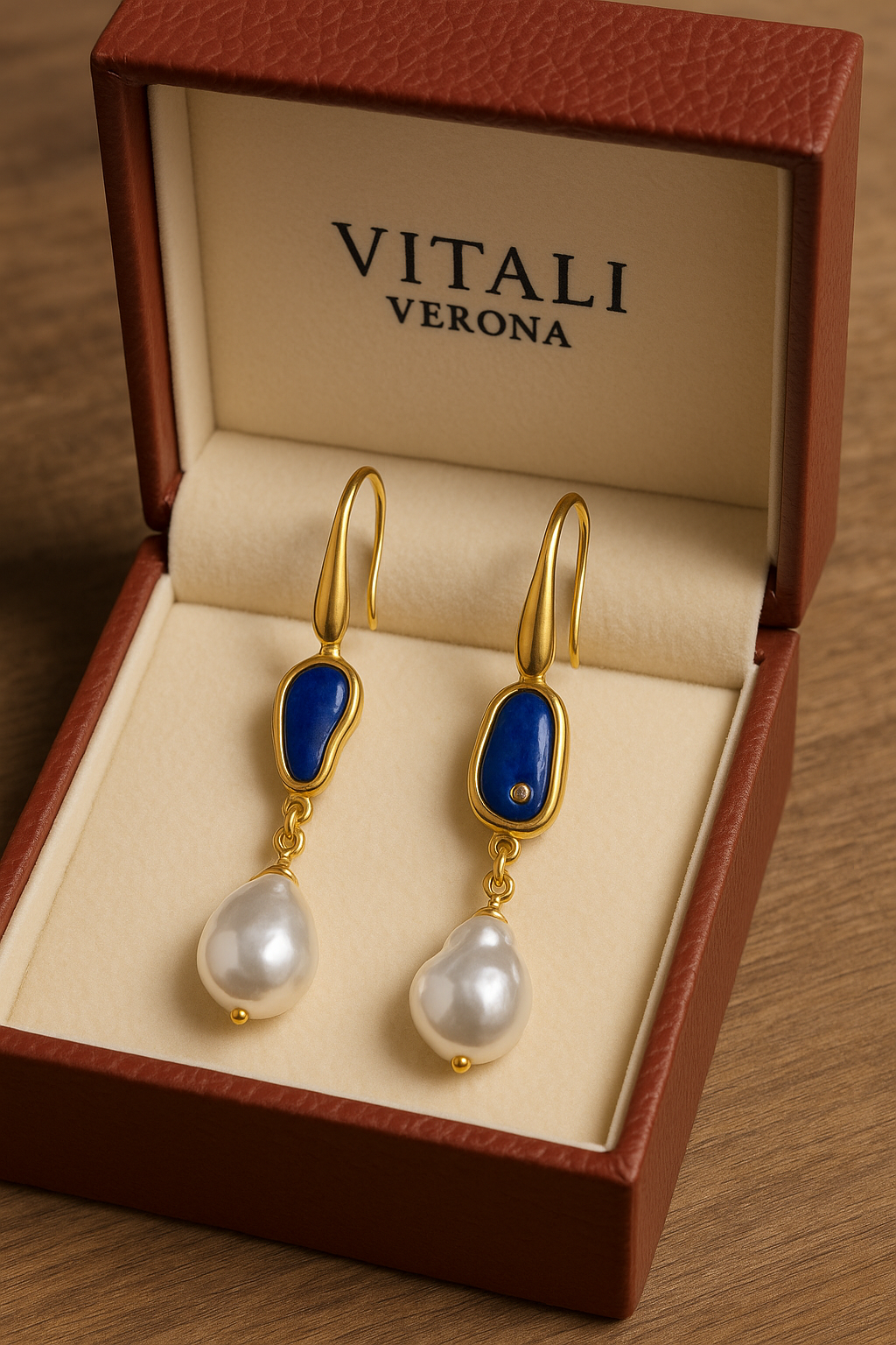 Mails - Orecchini Pendenti Blu con Perla